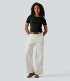 T-shirt casual manches courtes col bateau maille côtelée