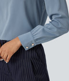 Chemise esprit bureau défroissage facile avec col lavallière, manches longues bouffantes et zip invisible au dos