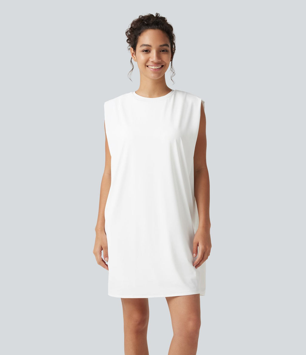 Robe active mini de yoga à col rond avec coussinets amovibles, poches et protection solaire UPF 50+