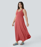 Robe Maxi Casual Grande Taille à Col U Sans Dos Fendue et Fluide