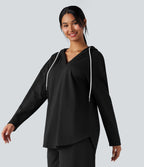 Sweat-shirt à capuche thermique oversize chiné séchage rapide ourlet arrondi - UPF40+