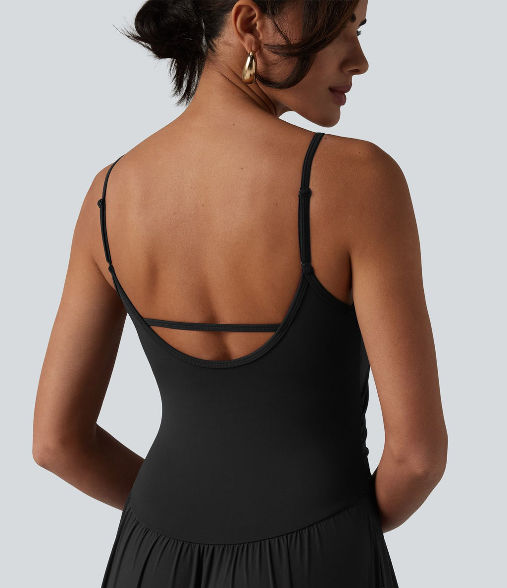 Robe nuisette maxi fluide Breezeful™ à séchage rapide dos nu avec bretelles ajustables, fronces et brassière intégrée - Demoiselle d'honneur et invitée de mariage