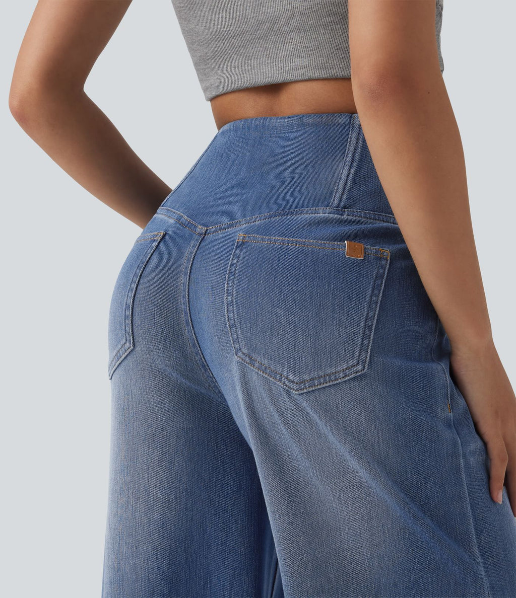 Halara Flex™ Jean large casual taille haute croisée ventre plat, avec poches