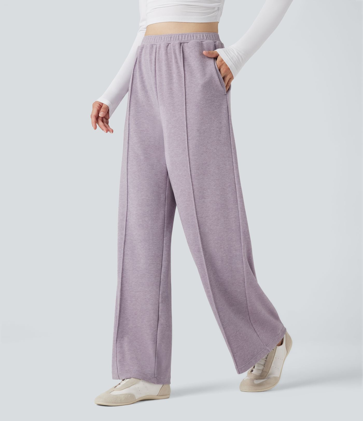 Pantalon baggy taille haute avec cordon de serrage et poches