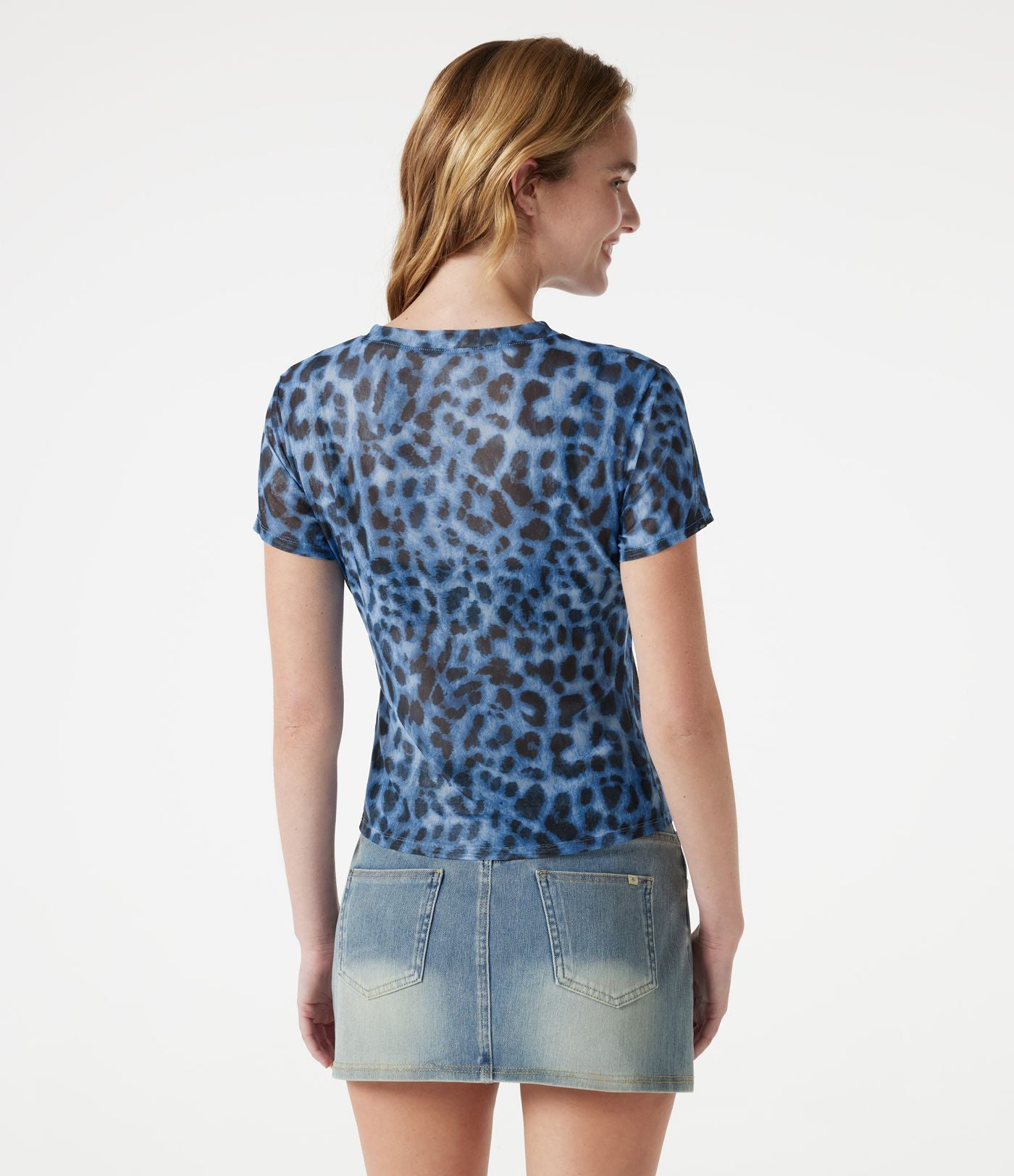 T-shirt décontracté col rond manches courtes imprimé léopard