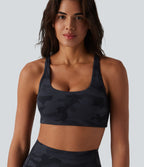 Halara UltraSculpt™ Brassière de sport yoga maintien léger col U à découpes imprimé camouflage