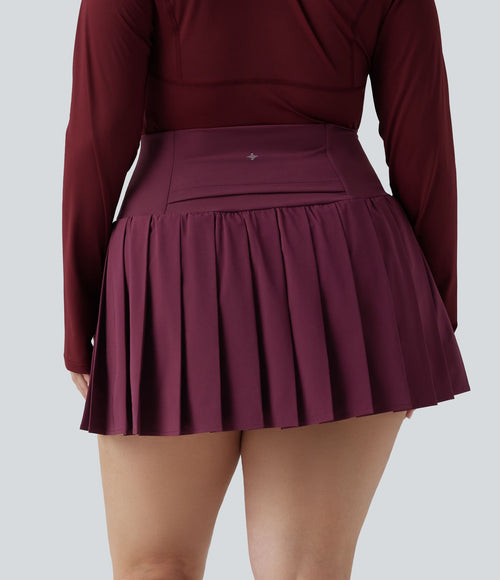 Breezeful™ Jupe-short yoga mini 2-en-1 grande taille à plis et ourlet asymétrique, taille haute, séchage rapide avec poches