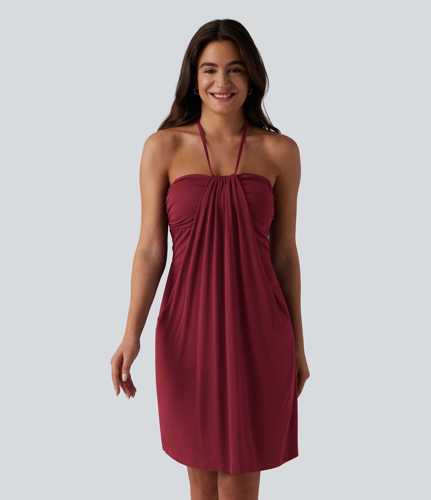 Robe mini dos nu à bretelles, brassière intégrée et poches