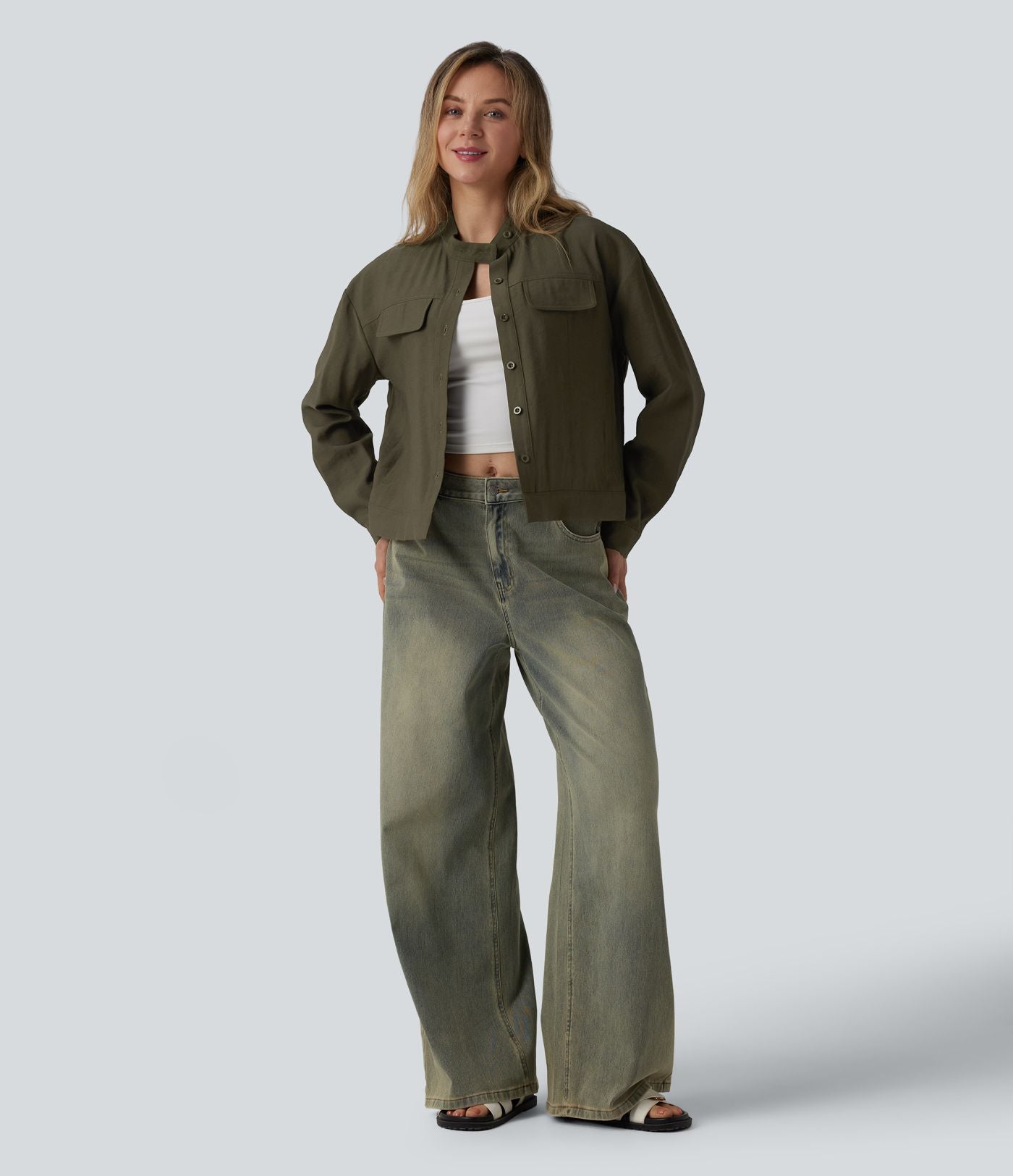 Veste cargo casual col montant manches longues avec poches