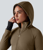 Veste randonnée capuche amovible double zip cordon de serrage avec trous pouces et poches