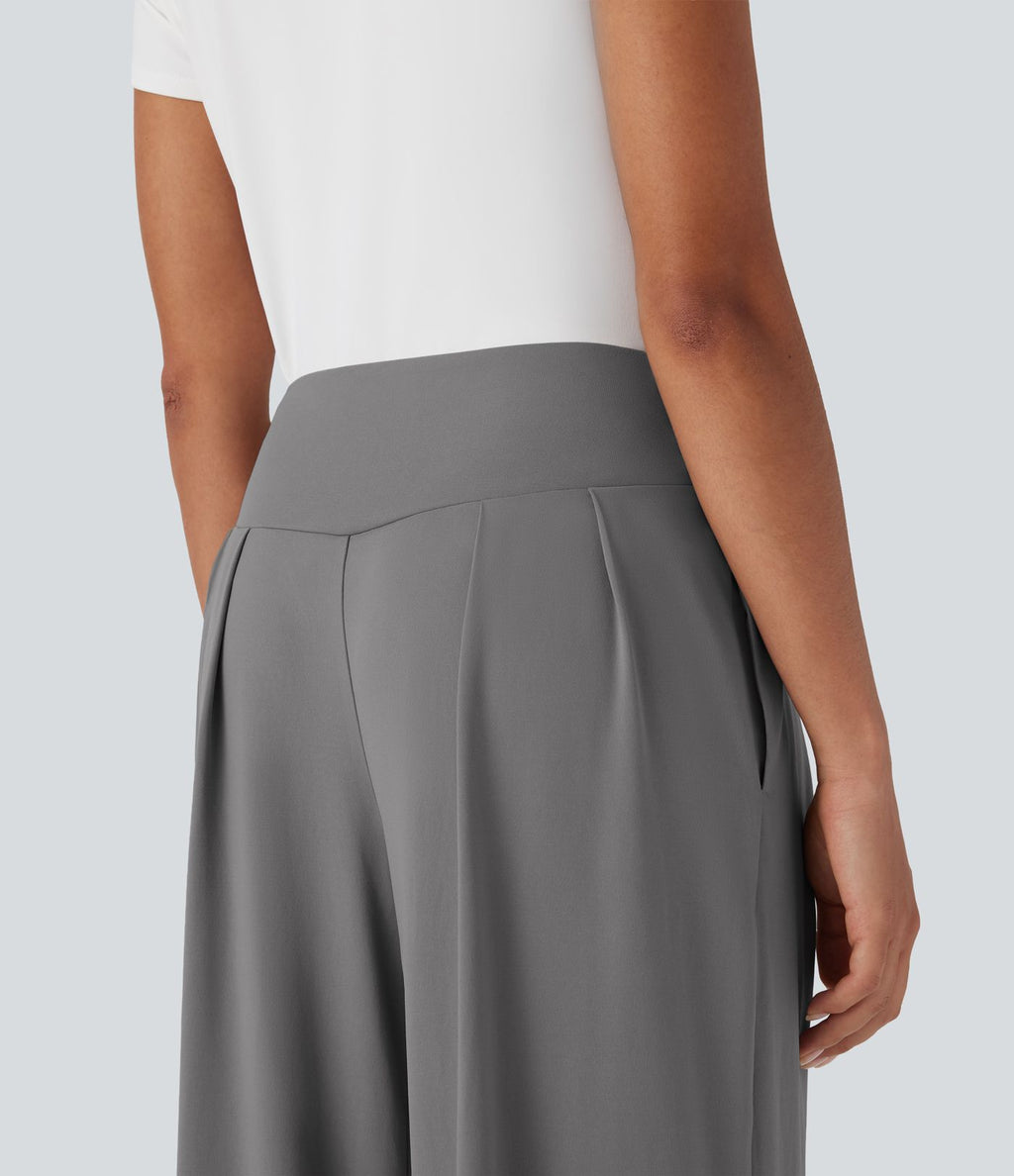 Pantalon large fluide taille haute avec poches latérales