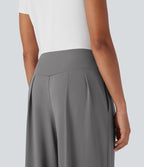 Pantalon large fluide taille haute avec poches latérales