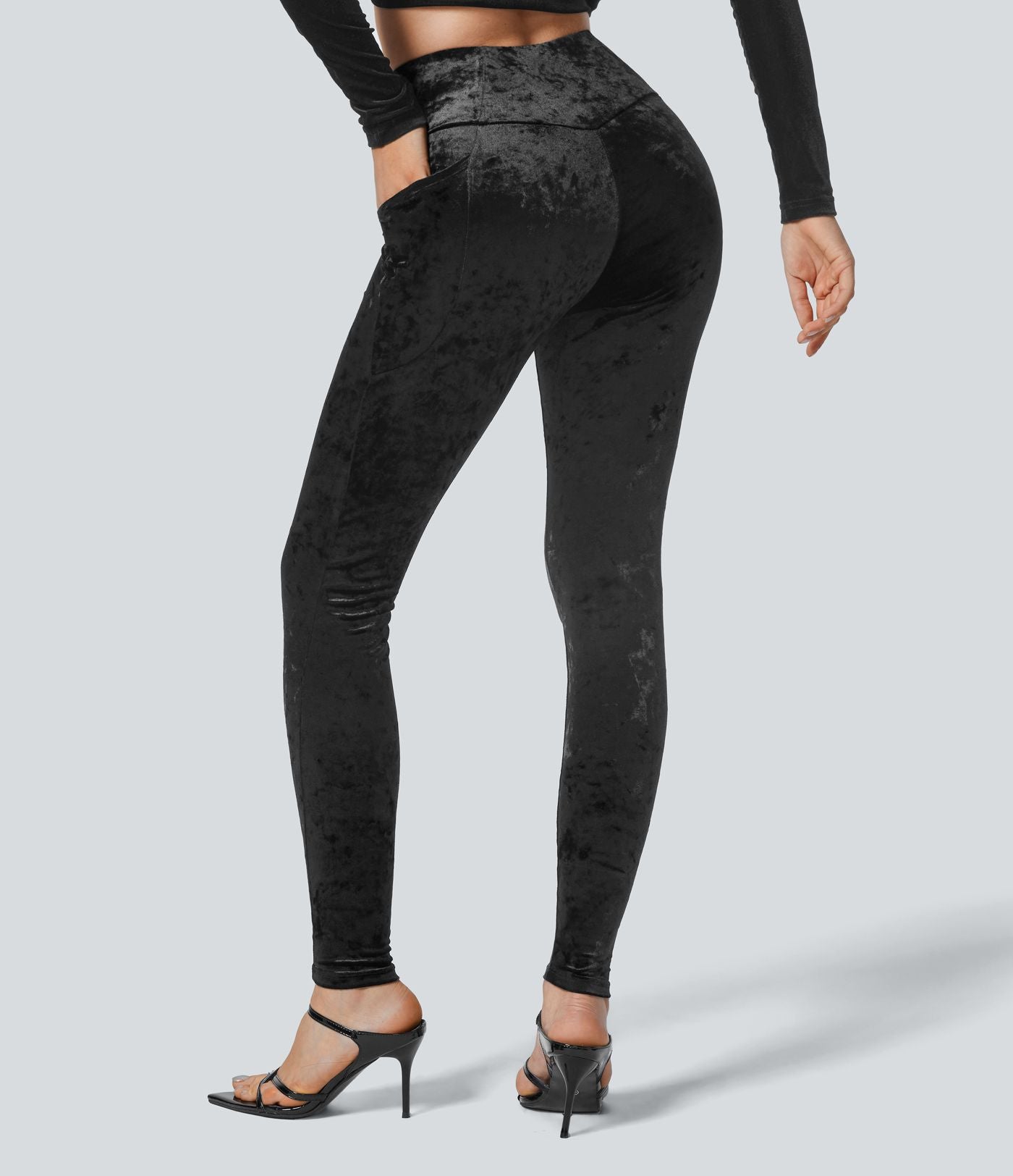 Legging de 7/8 Casual En Velours Avec Poche Latérale Croisée Taille Haute