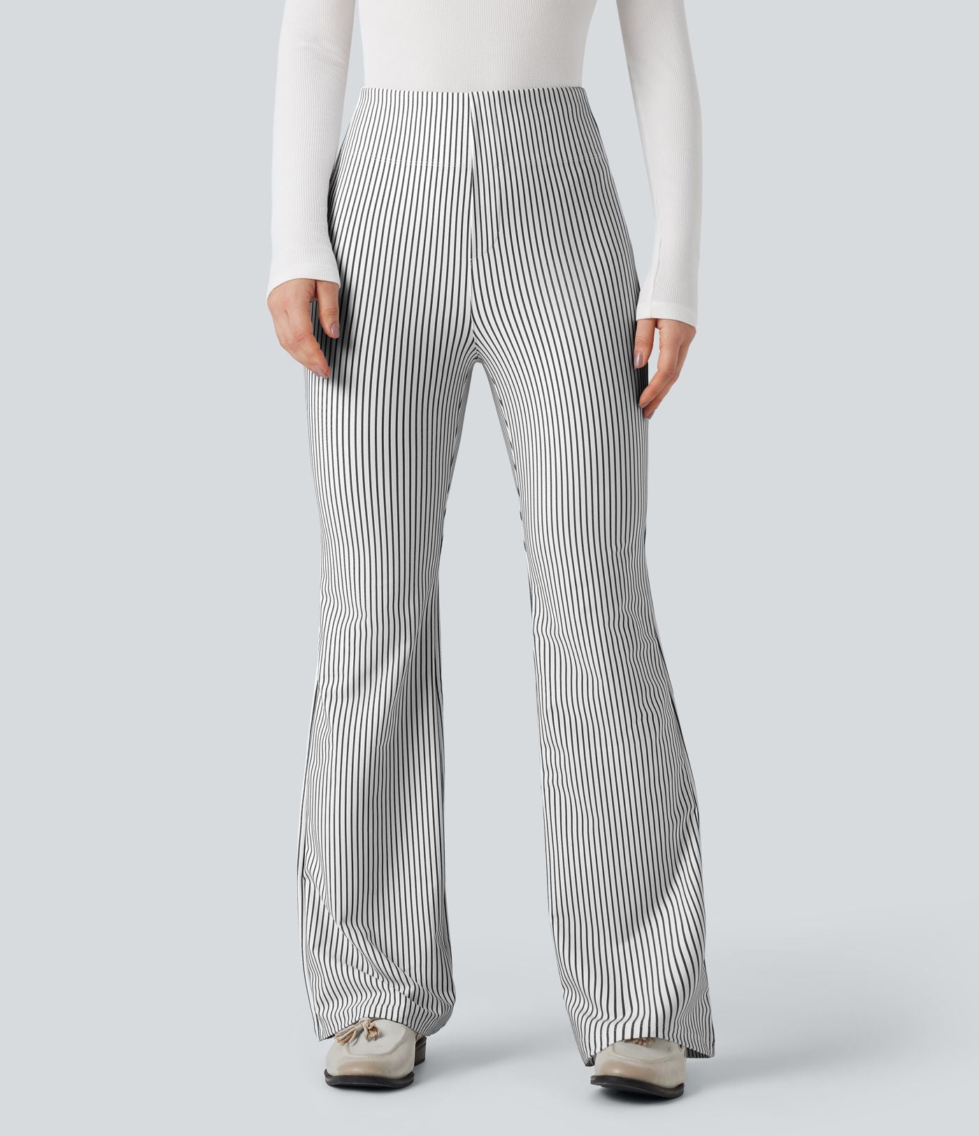 Pantalon de travail Halara Flex™ évasé à rayures, taille haute, avec poches