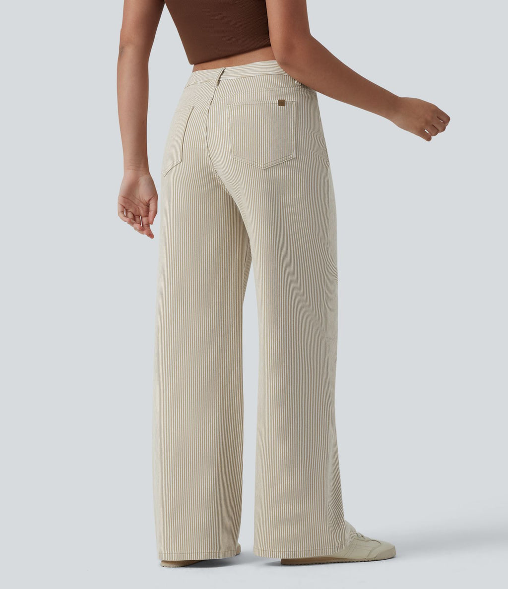 Jean ample Halara Flex™ asymétrique casual à rayures taille mi-haute avec poches