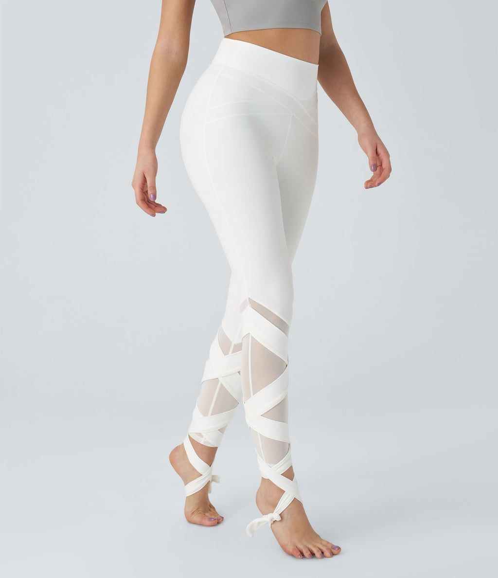 Softlyzero™ Legging Taille Haute Empiècement en Maille Contrastante Lacets Croisés Longueur 7/8
