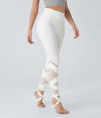 Softlyzero™ Legging Taille Haute Empiècement en Maille Contrastante Lacets Croisés Longueur 7/8