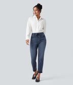 Jean décontracté slim Halara Flex™ taille haute avec cordon de serrage, ourlet retroussé et poches