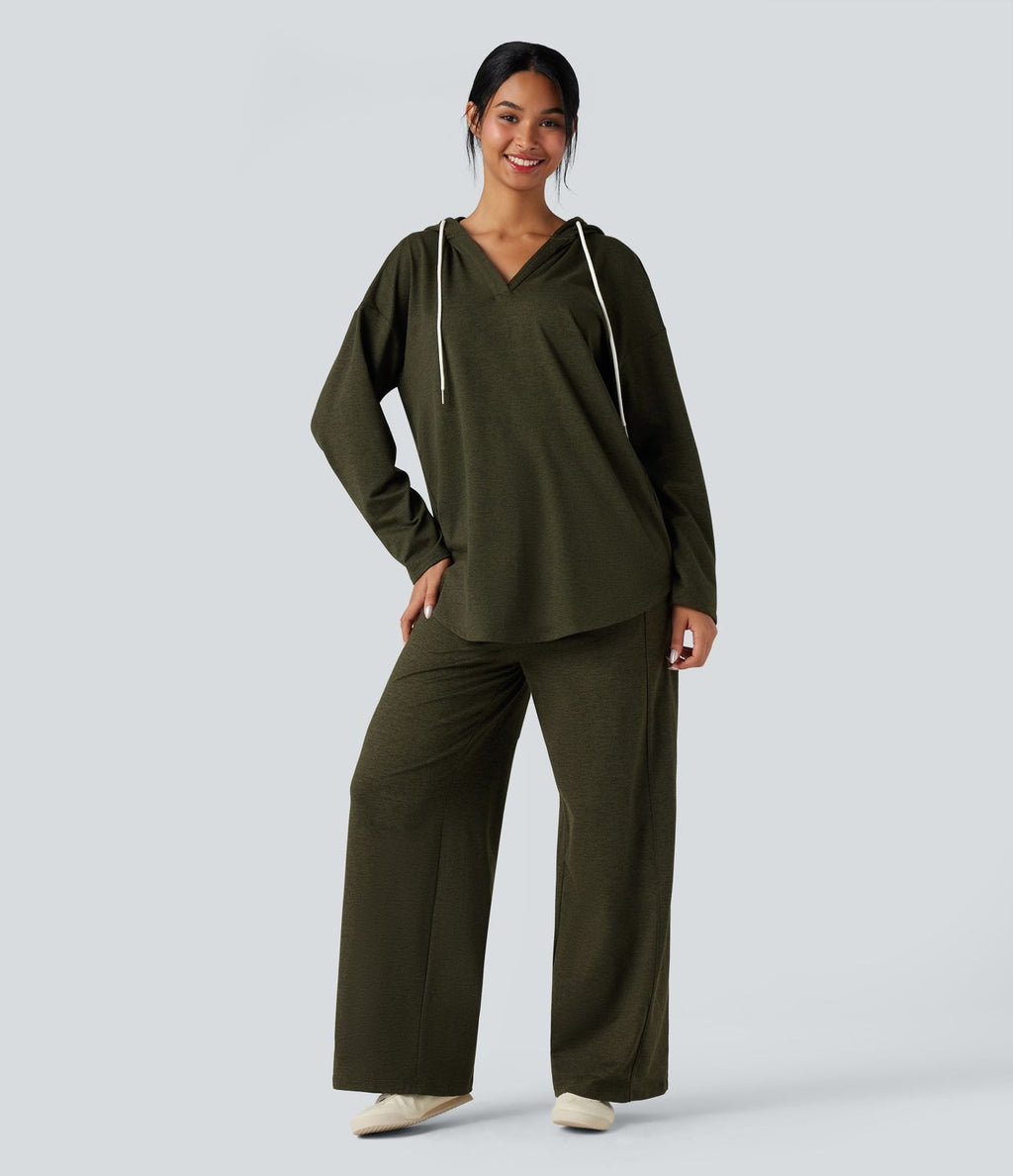 Sweat-shirt à capuche thermique oversize chiné séchage rapide ourlet arrondi - UPF40+