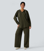 Sweat-shirt à capuche thermique oversize chiné séchage rapide ourlet arrondi - UPF40+