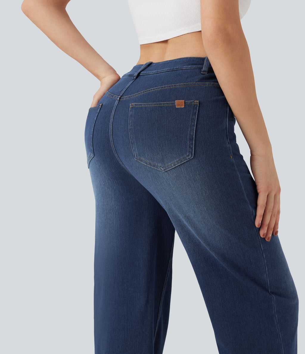 Jean droit Halara Flex™ taille mi-haute croisé gainant avec poches