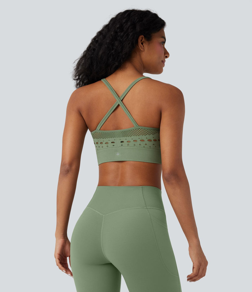 Brassière de sport yoga maintien léger col U ajouré OneForm Seamless Flow