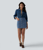 Jupe mini moulante décontractée Halara Flex™ en denim taille haute boutons décoratifs avec poches