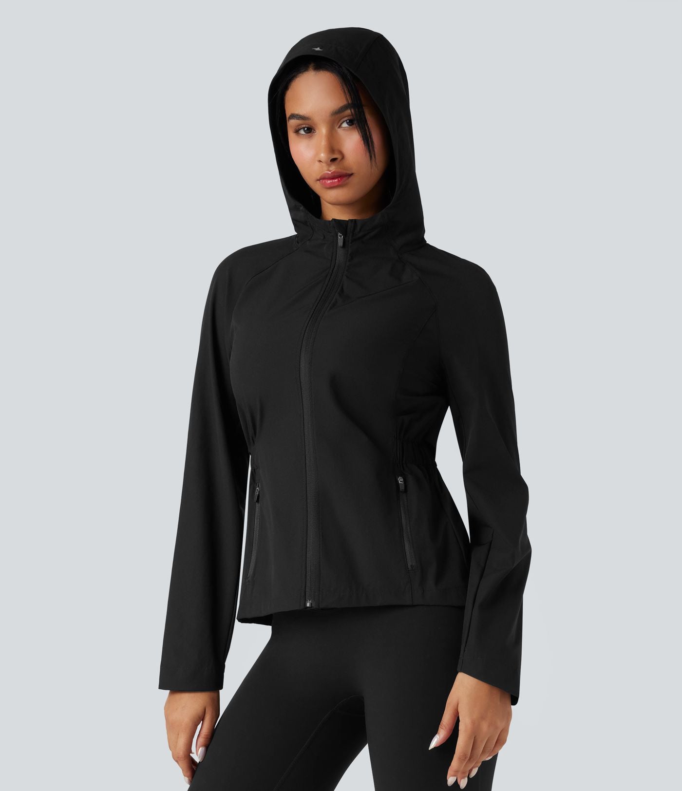 Veste de randonnée déperlante résistante à l'abrasion à capuche avec mesh contrastant et poches