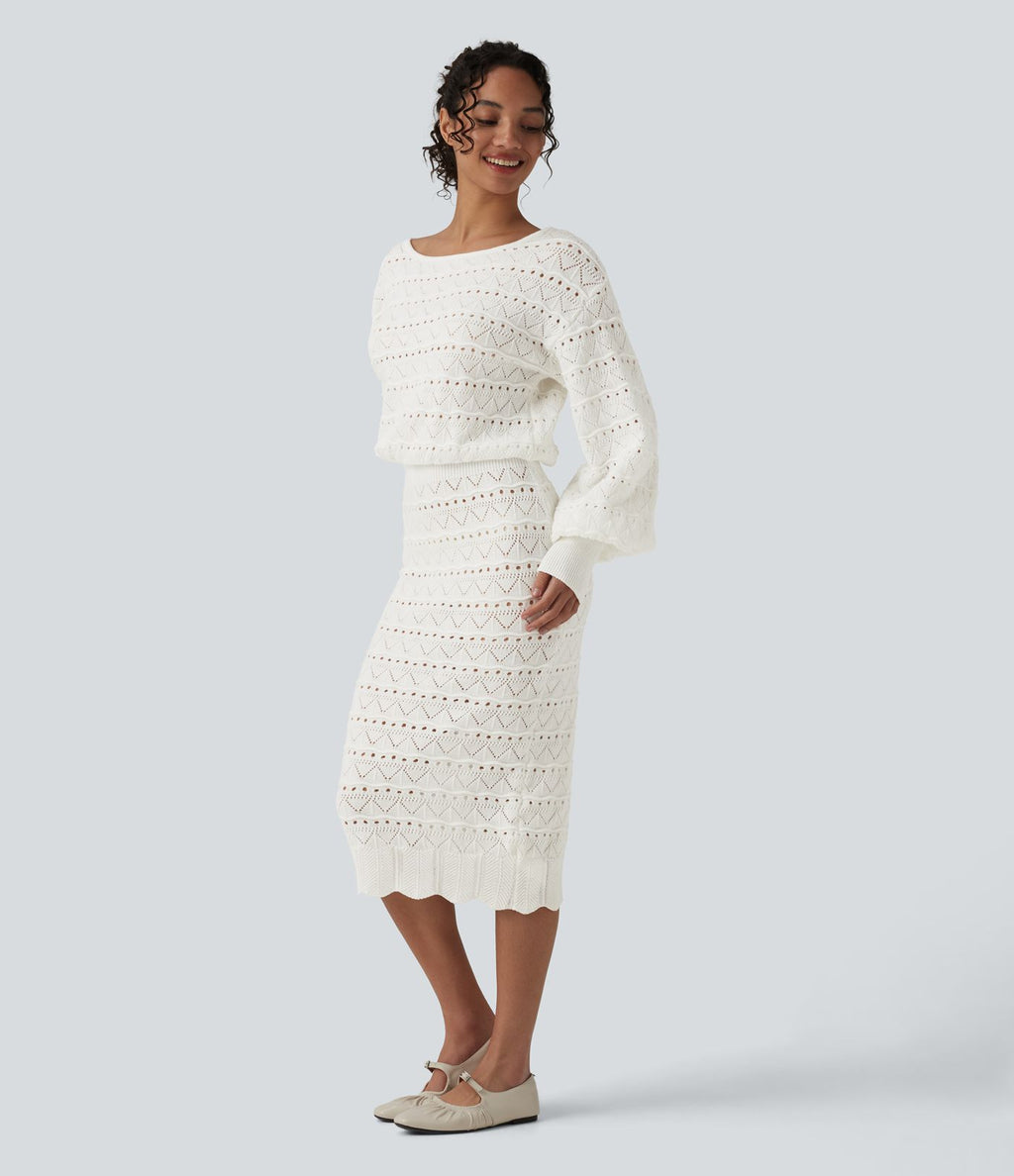Robe pull midi casual col bateau à manches longues