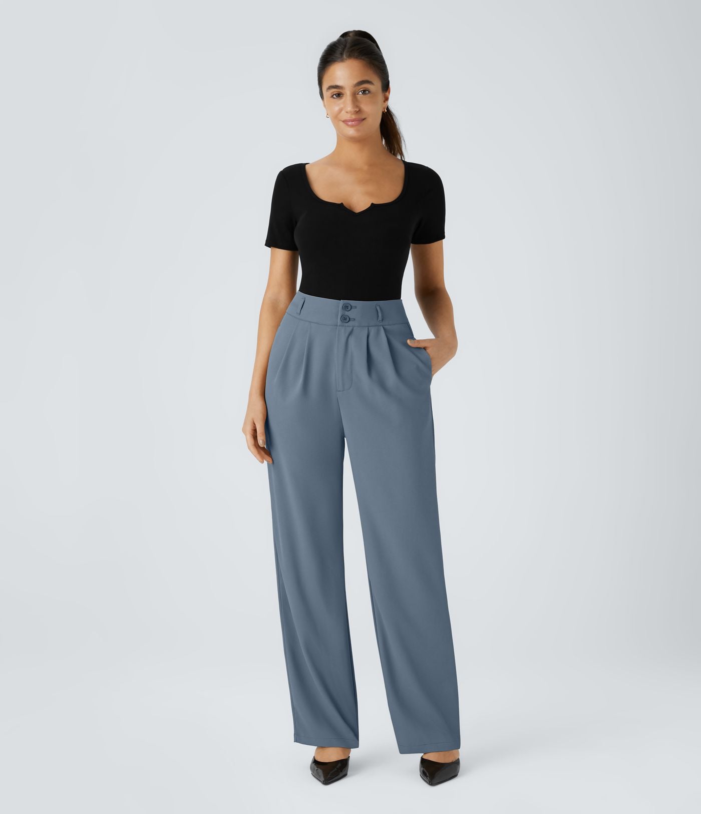 Pantalon de travail Halara Flex™ droit froncé avec poche zippée, taille haute