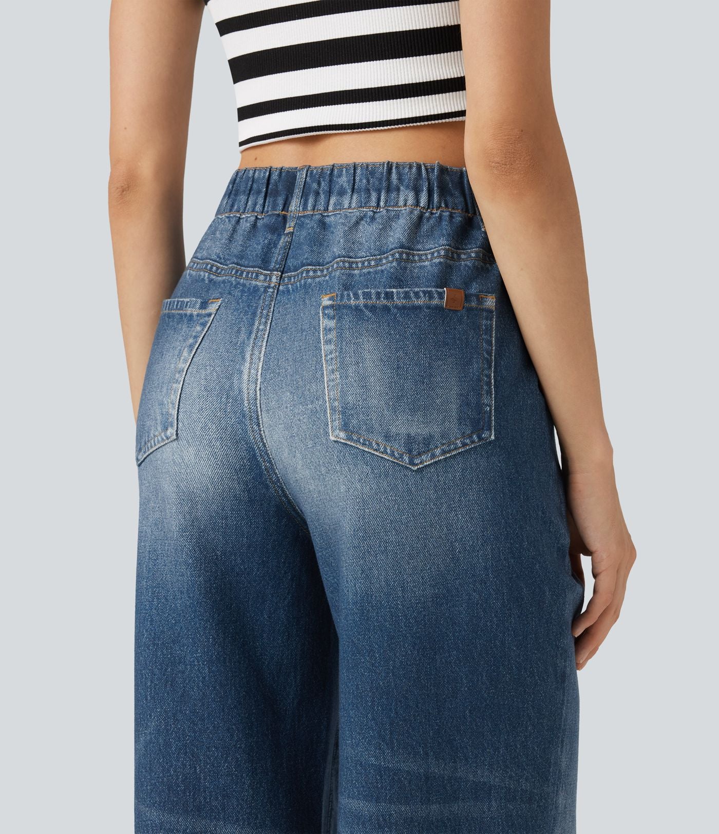 Jogging taille haute en molleton French Terry imprimé jean avec poches