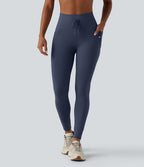 Legging 7/8 de yoga taille haute avec cordon de serrage uni et poches