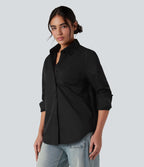 Chemise tailleur col chemise ourlet arrondi manches longues avec poche poitrine