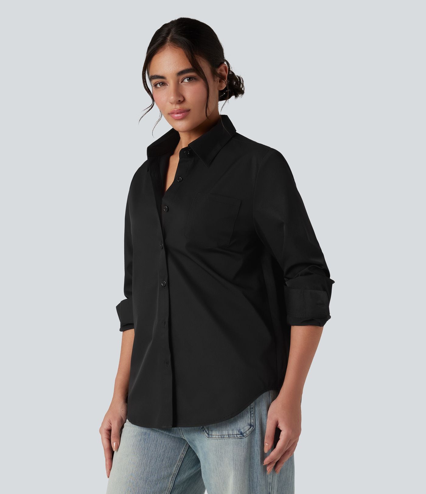 Chemise tailleur col chemise ourlet arrondi manches longues avec poche poitrine