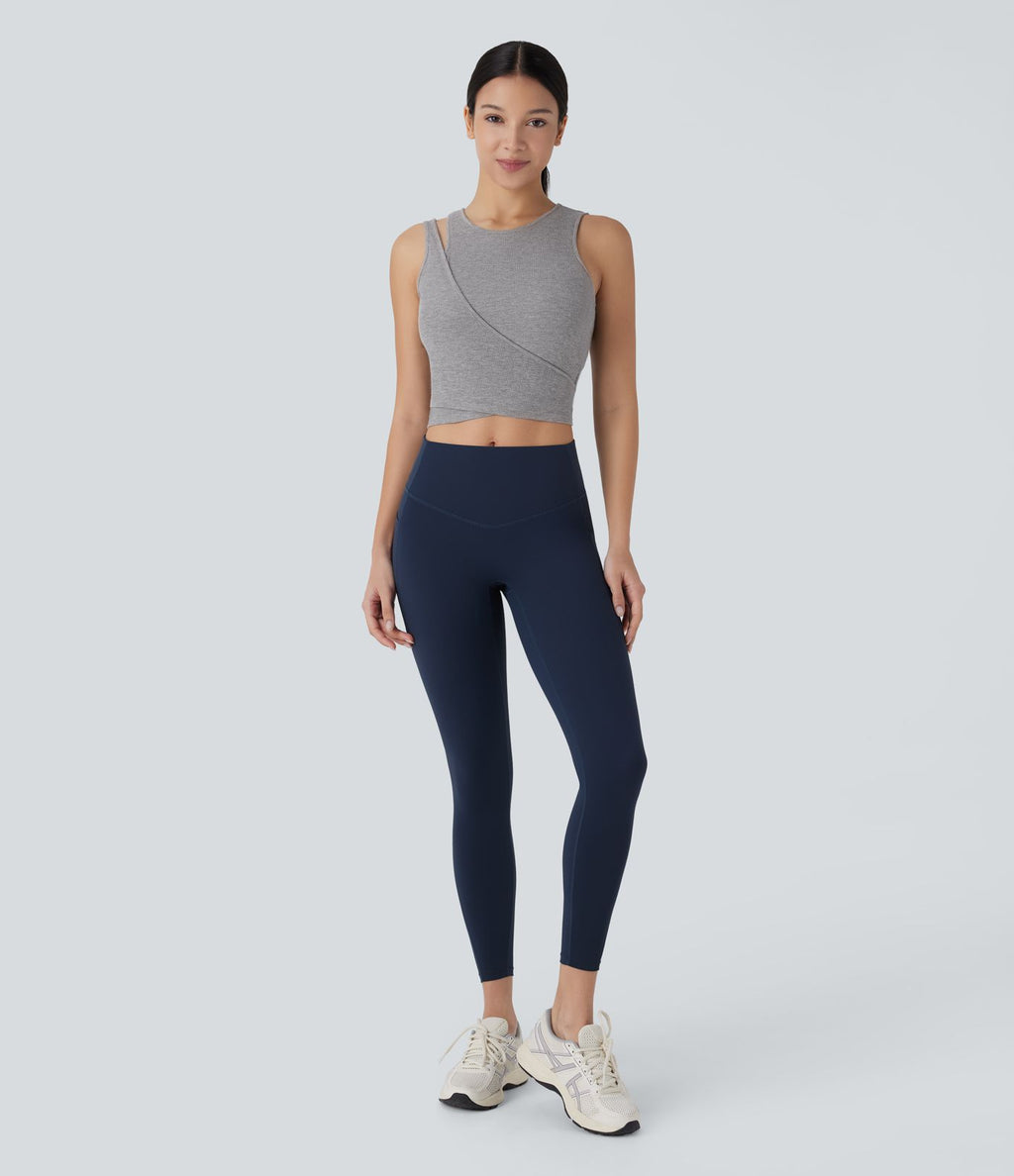 Débardeur de yoga crop top côtelé extensible respectueux de la peau