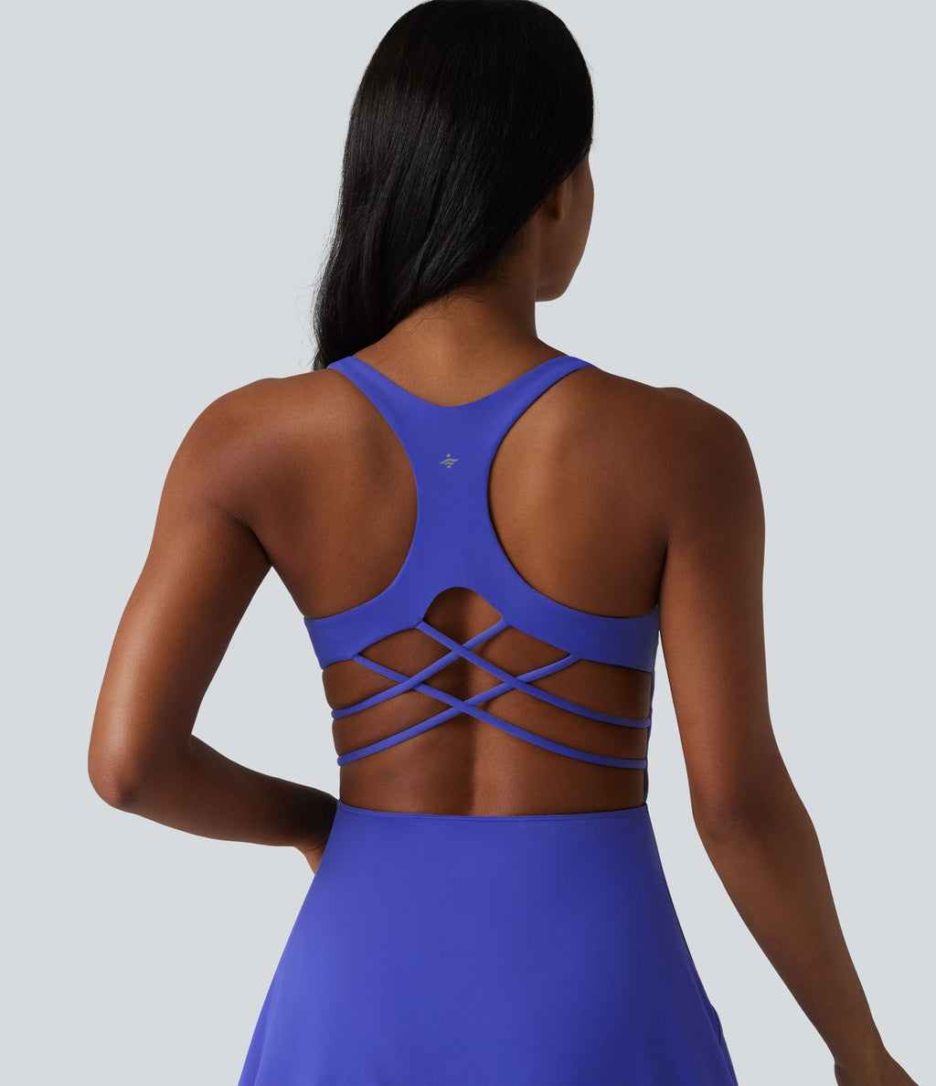SoftlyZero™ Plush Robe sport mini de yoga 2-en-1 dos nageur croisé dos nu avec soutien-gorge intégré et poches - Easy Peasy