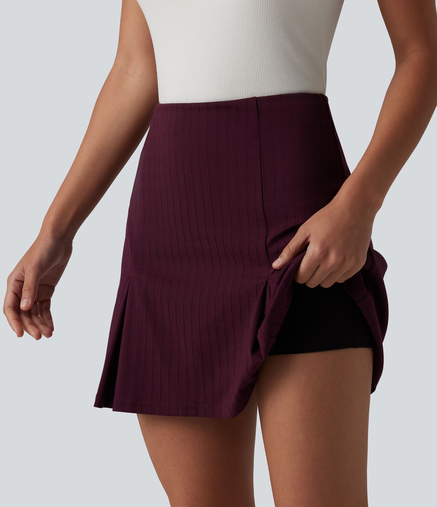 Jupe mini allongée trapèze taille haute 2-en-1 effet frais InstantCool à rayures pour le travail