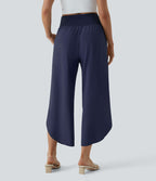 Breezeful™ Pantalon Fluide Vacances Séchage Rapide Taille Haute Croisée Poches Latérales Plissées Fente