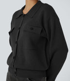 Pull décontracté à col chemise avec poches poitrine boutonnées