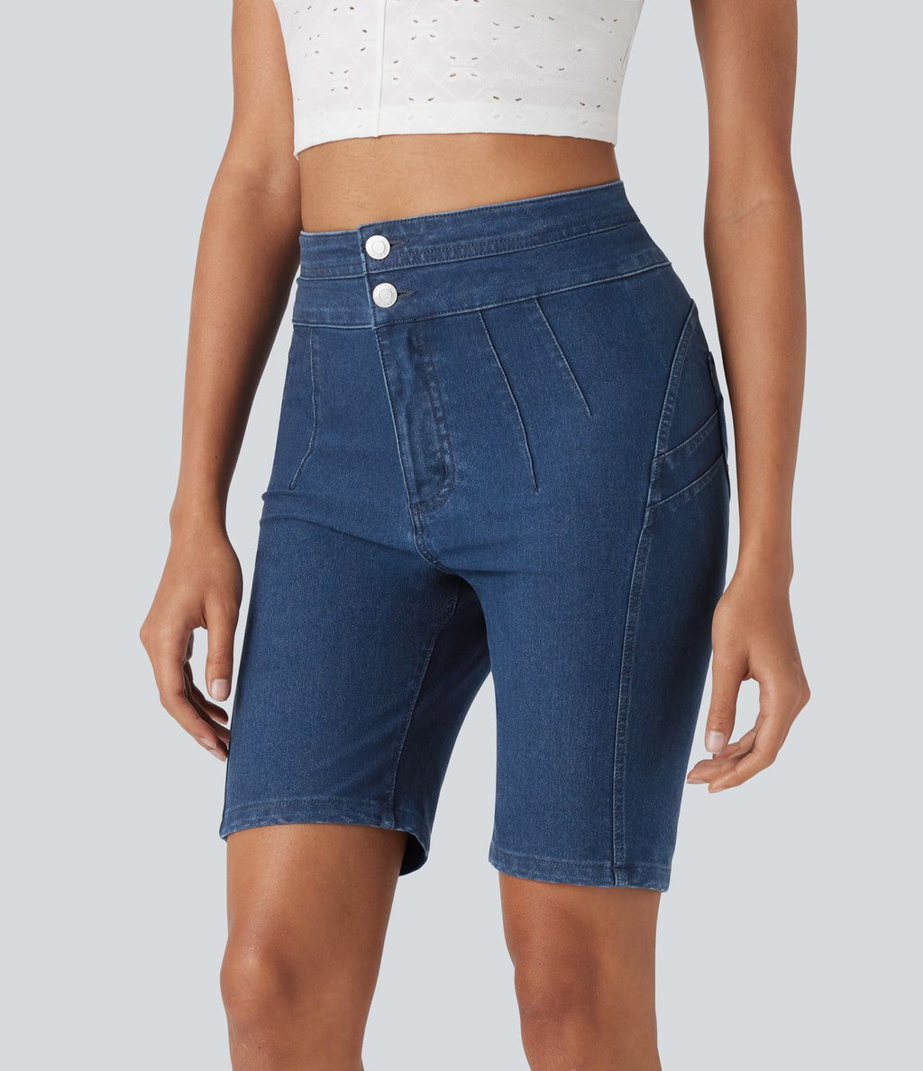 Short cycliste casual denim Halara Flex™ tricot extensible taille haute effet push-up avec poches