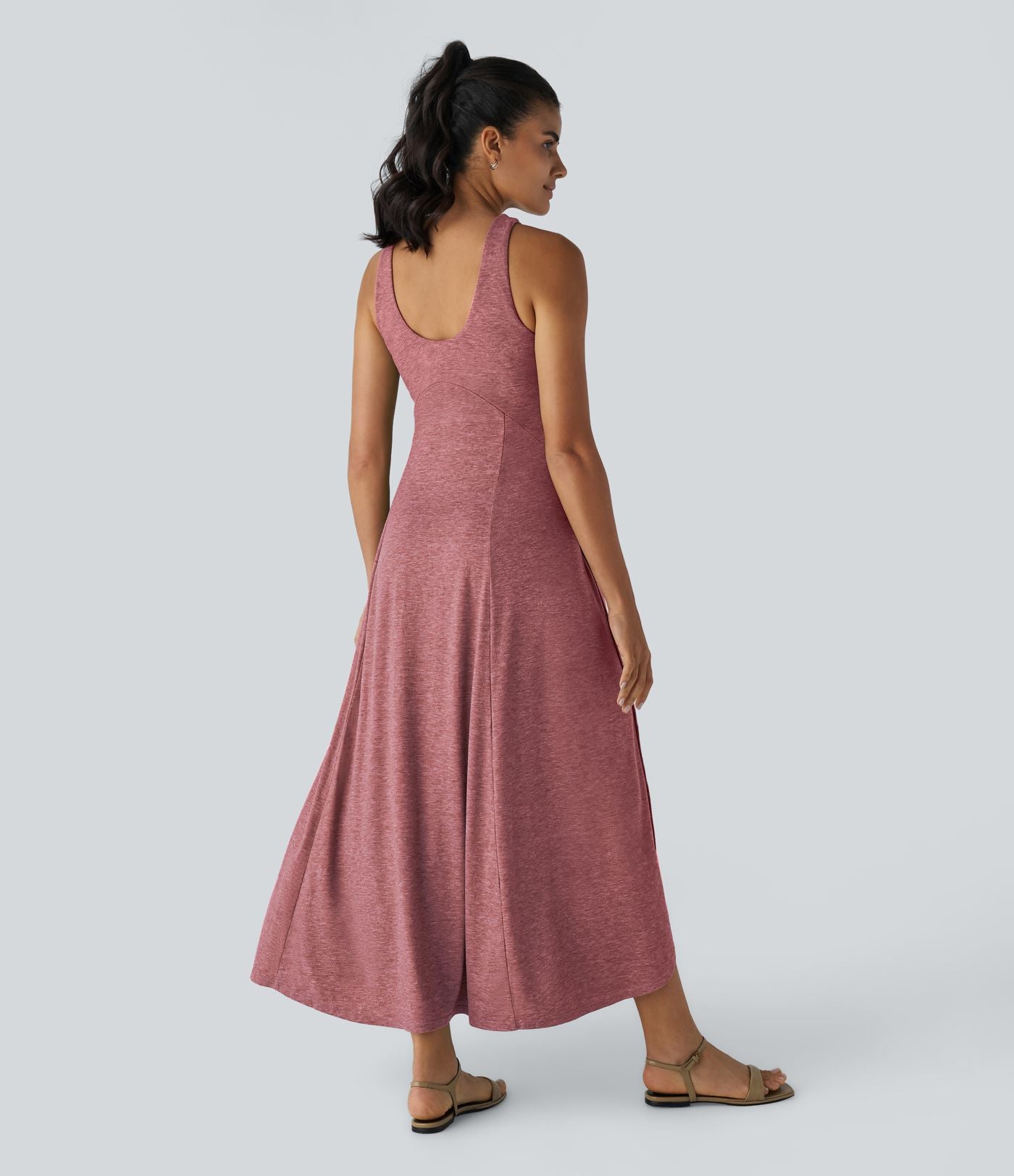 Robe Casual Débardeur Longue Fluide Fendue Dos Nu à Col en U
