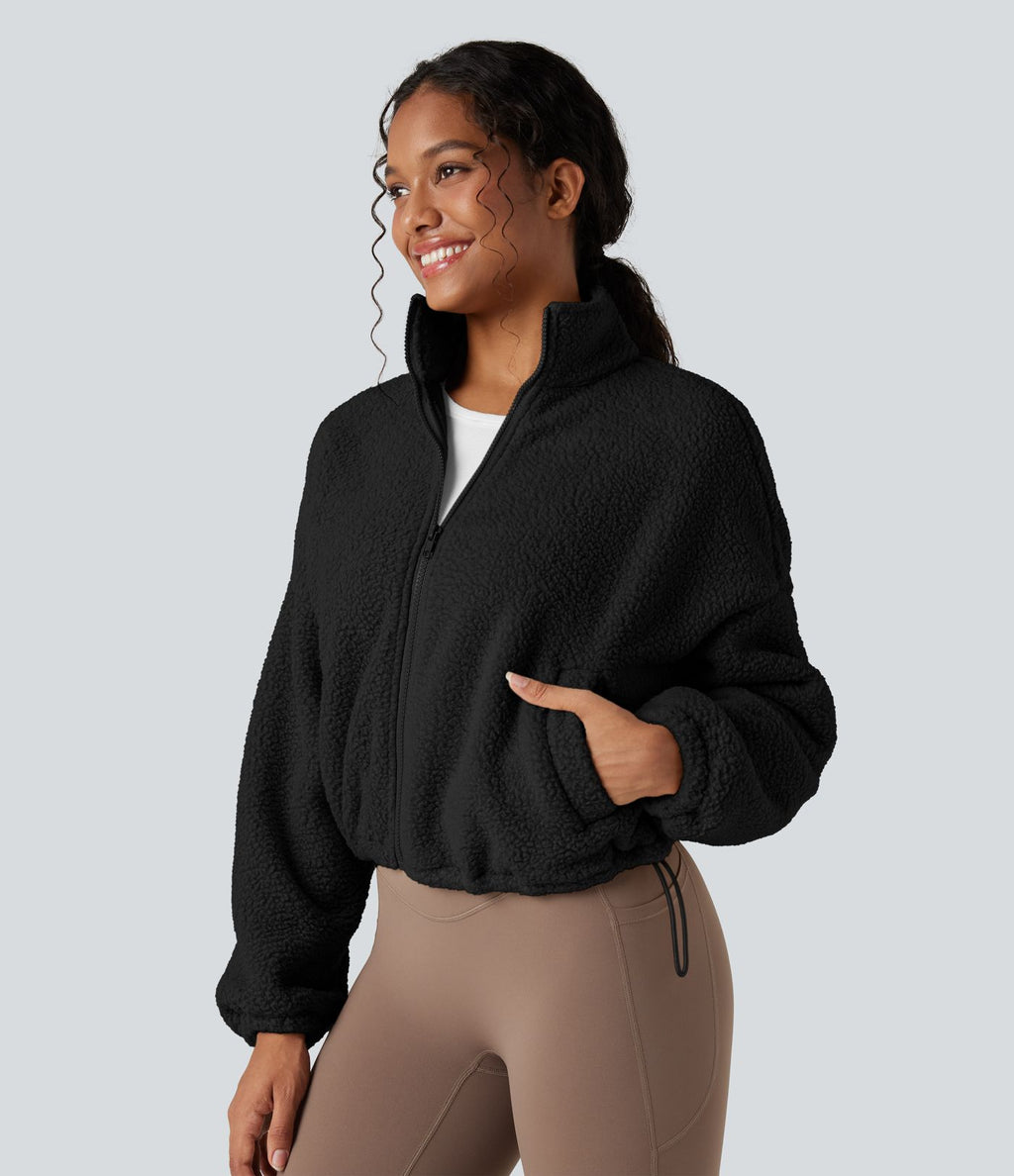 Veste d'entraînement polaire col montant fermeture éclair manches longues avec poches