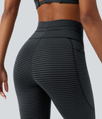 Legging de yoga rayé taille haute avec cordon de serrage et poches