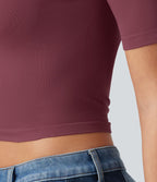 Haut de sport yoga OneForm sans couture Flow col rond échancré manches courtes