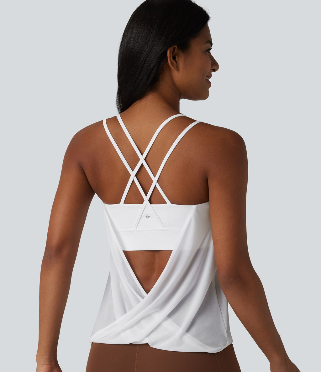 Débardeur de yoga plissé en maille contrastée avec soutien-gorge intégré
