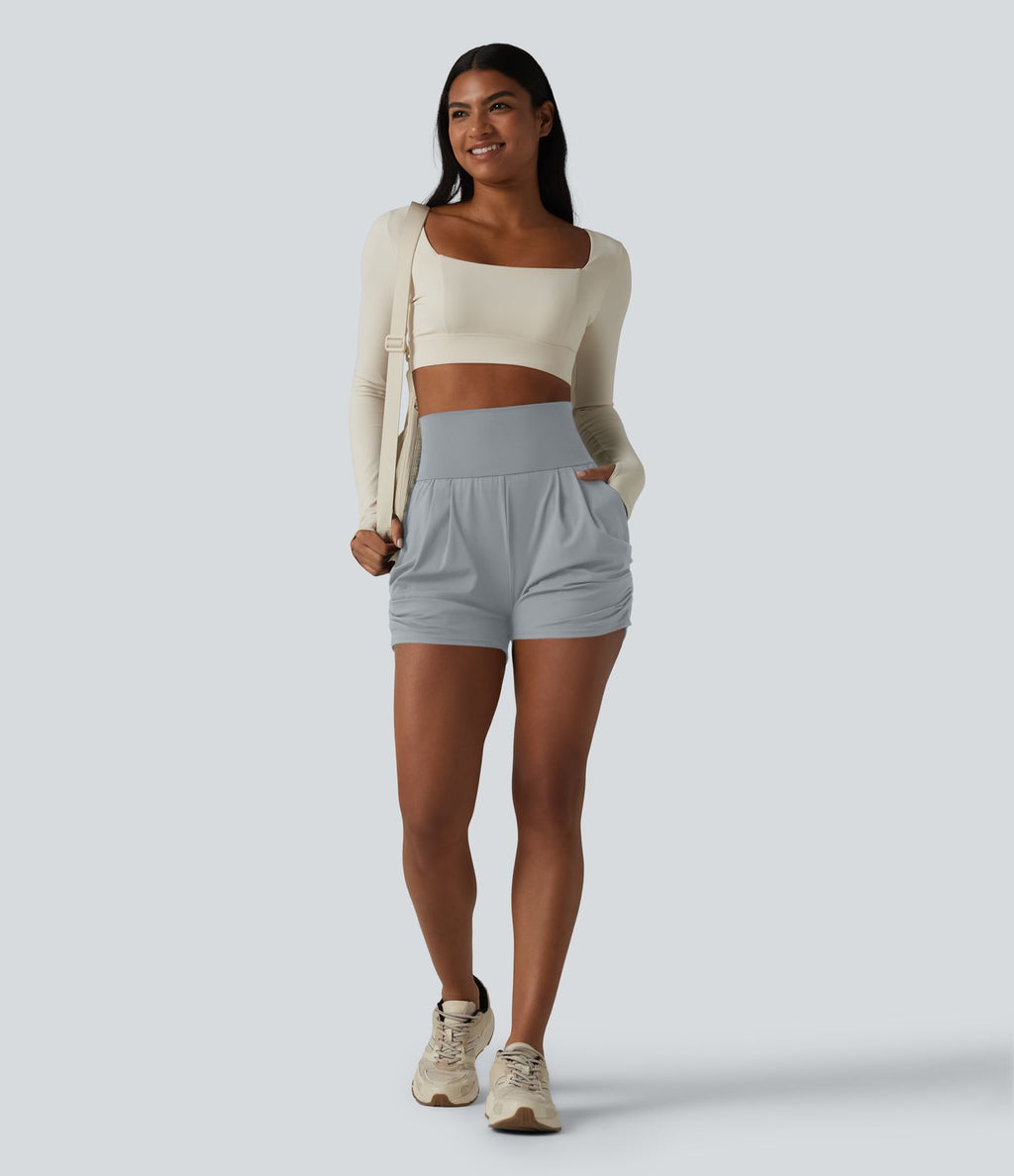 Short de yoga SoftlyZero™ Airy taille haute froncé effet frais InstantCool 7,5 cm avec poches