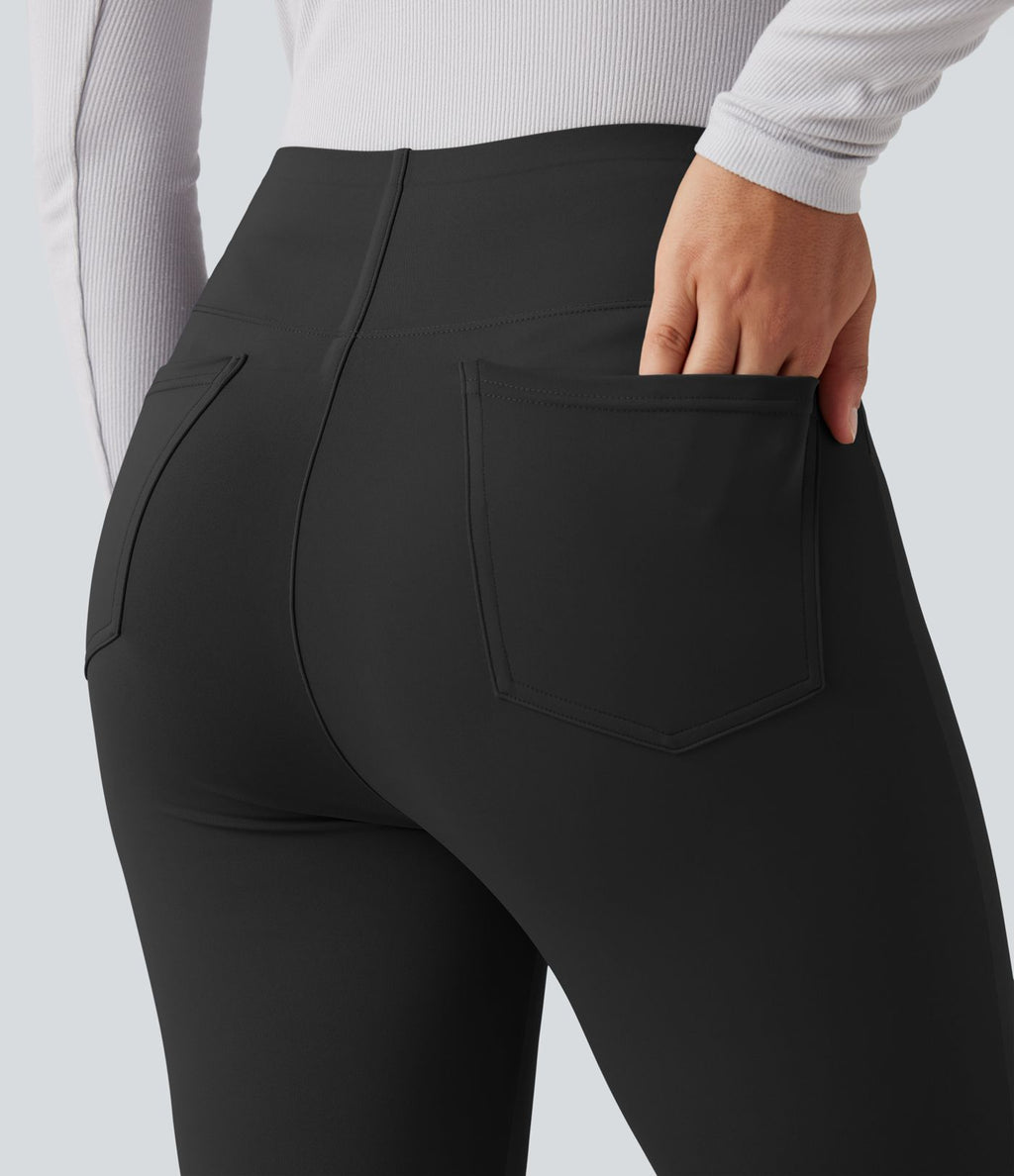 Pantalon tailleur bootcut taille haute ventre plat avec poches