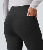 Pantalon tailleur bootcut taille haute ventre plat avec poches