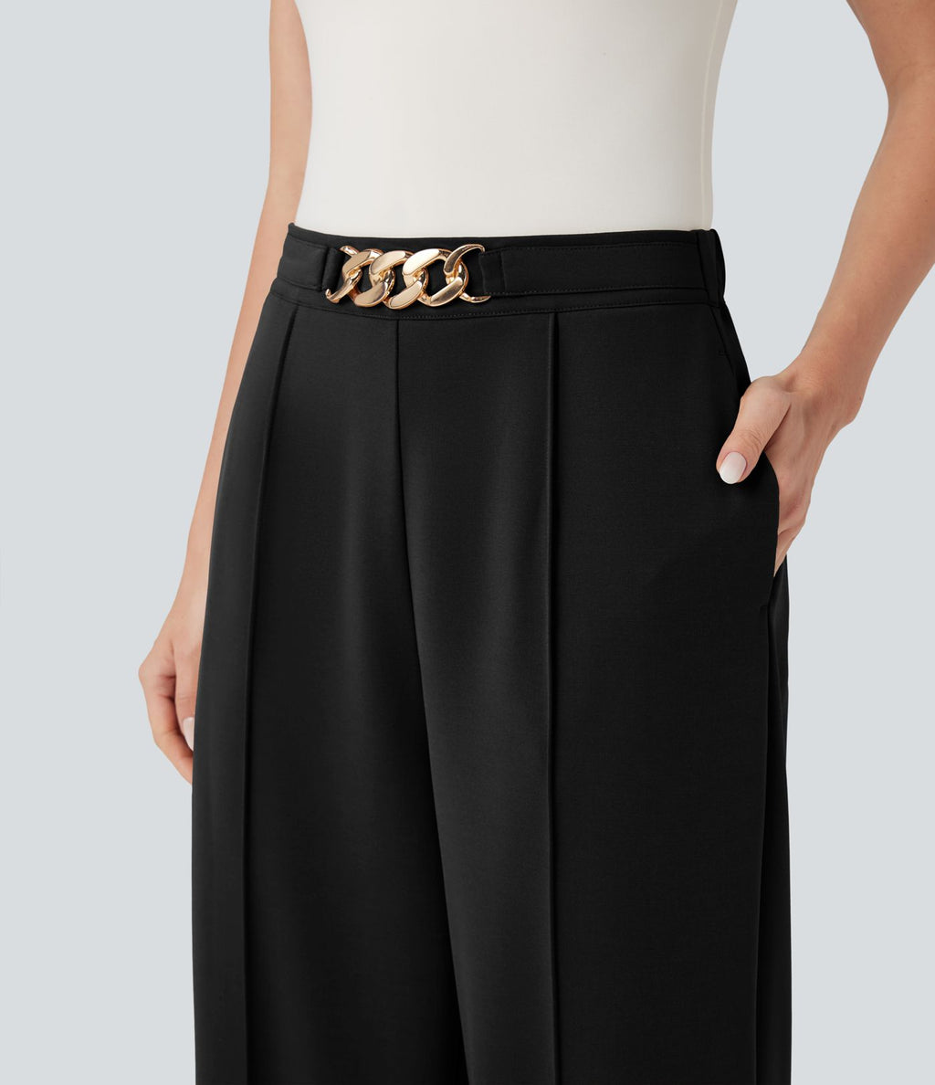 Pantalon de travail coupe droite taille haute avec chaîne métallique avec poches