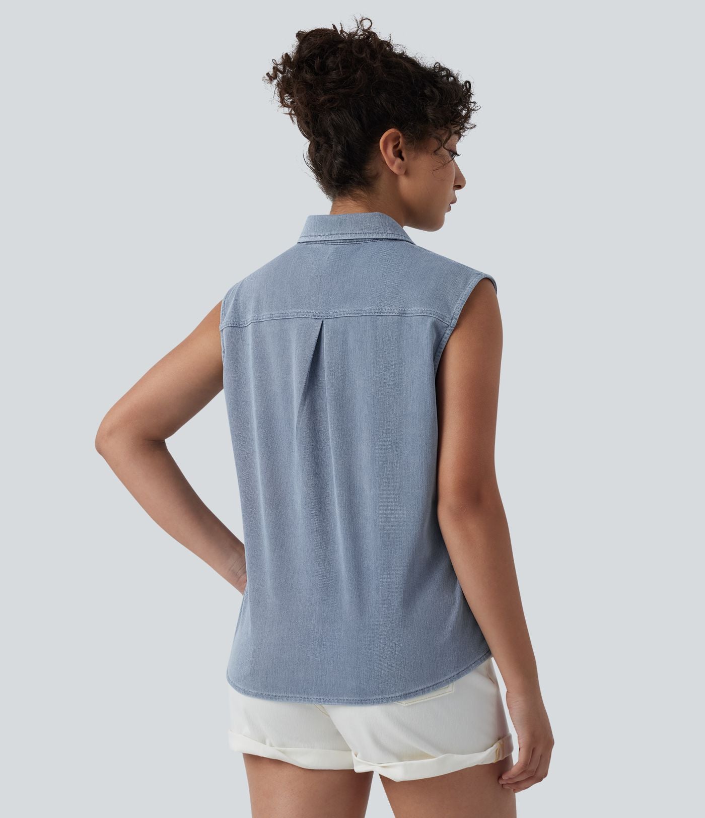 Halara Flex™ Chemise décontractée sans manches en denim avec poche